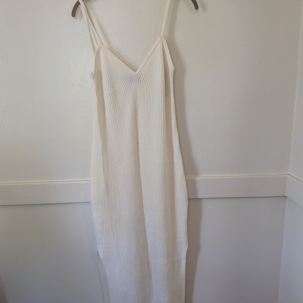 Elegant Cashmere Nadaam Cream Ribbed Maxi Dress
